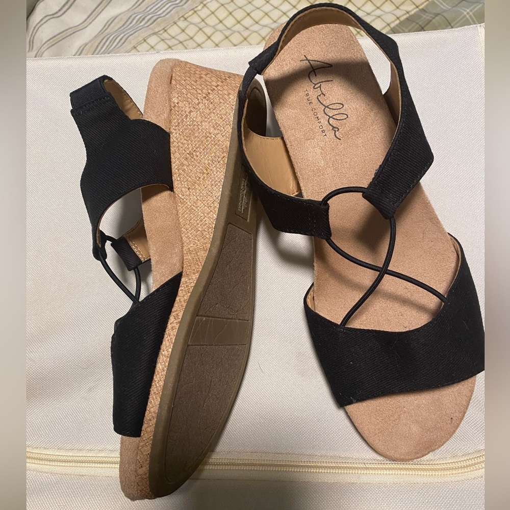 Abella Black Canvas Wedge Sandals